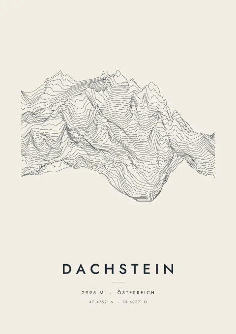 Dachstein als Plakat, aus Höhenlinien gezeichnet