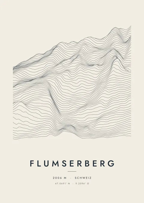 Flumserberg als Plakat, aus Höhenlinien gezeichnet