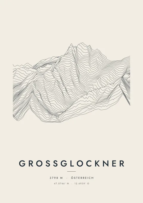 Grossglockner als Plakat, aus Höhenlinien gezeichnet