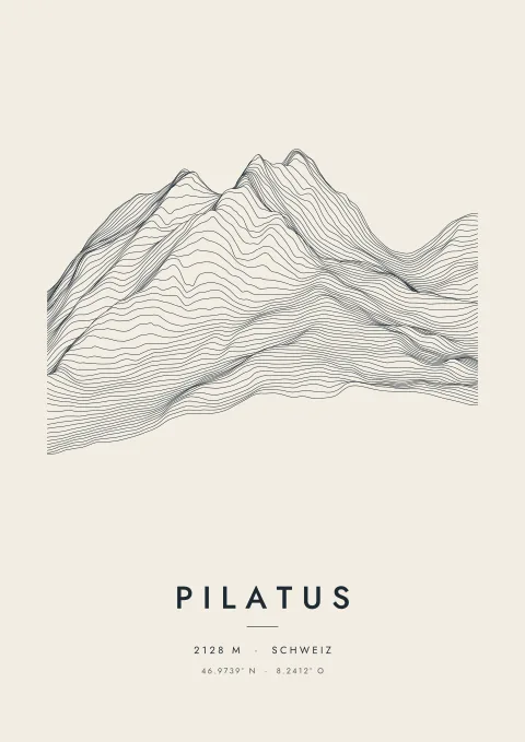 Pilatus als Plakat, aus Höhenlinien gezeichnet