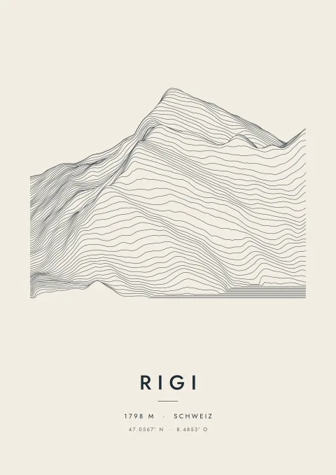 Rigi als Plakat, aus Höhenlinien gezeichnet