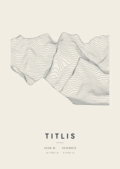 Titlis als Plakat, aus Höhenlinien gezeichnet