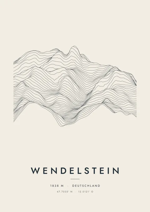 Wendelstein als Plakat, aus Höhenlinien gezeichnet